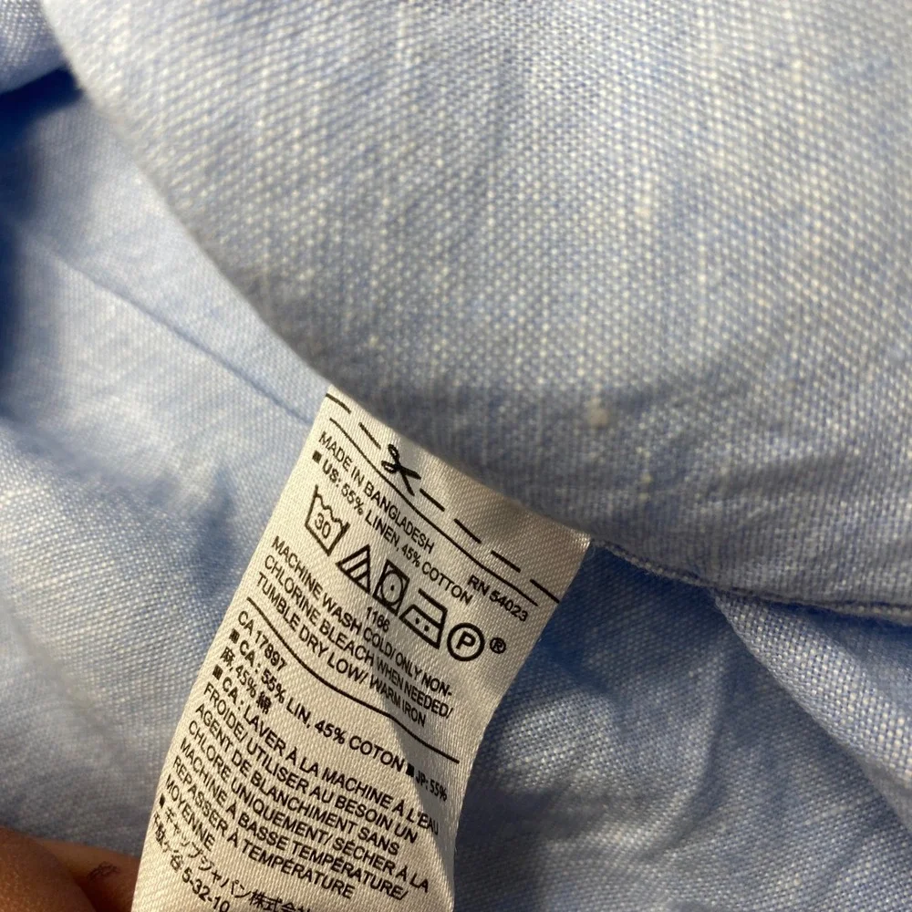 Banana Republic Linen Shirt Mens Large Blue Slim Fit Short Sleeve Button Down
